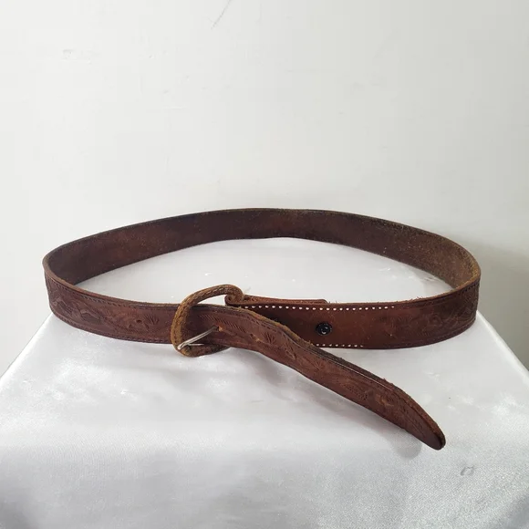 Vintage Men's Brown Western Leather Belt - Picture 3 of 11